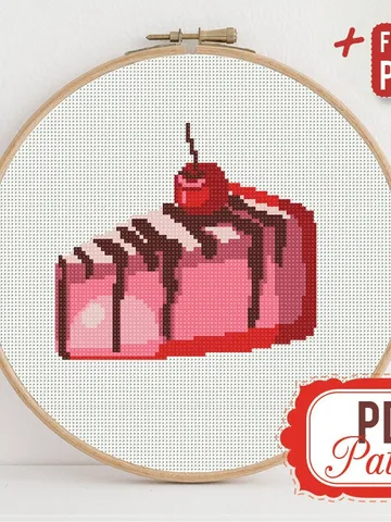 Сake Cross stitch pattern Dessert Cherry Chocolate Cross stitch pattern PDF Format Instant Download Home decor Modern $4.14