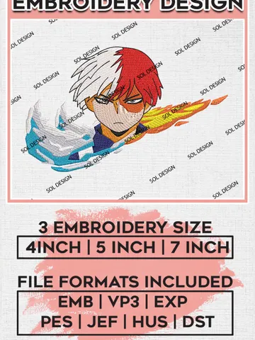 Nike Todoroki Embroidery Design, My Hero Academia Machine Embroidery Files, Digital download EMB_ANIME_183 $6.99