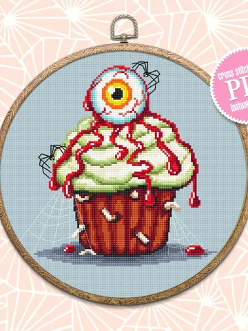 Halloween cupcake cross stitch pattern download PDF Spooky cross stitch Dessert Beginner stitch Cute Halloween embroidery Sweet food #H14 $4.60