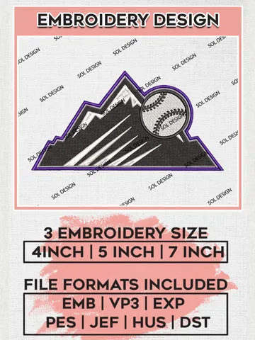 Colorado Rockies Team Logo Embroidery Files, MLB Colorado Rockies Team Embroidery, MLB Teams, 3 sizes, MLB Machine embroidery designs, Digital Download $6.99