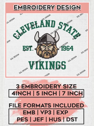 Cleveland State Vikings Est 1964 Embroidery Designs, NCAA Cleveland State Vikings Team Embroidery, NCAA Team Logo, 3 sizes, Machine embroidery Files, Digital Download $6.99