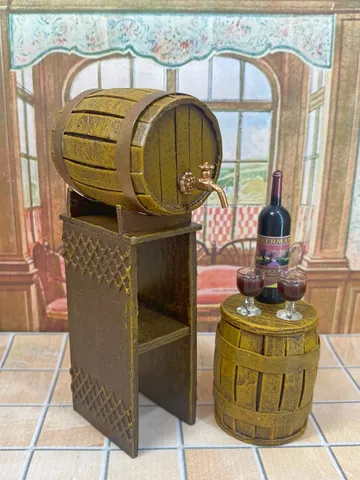 Wine set. Barrel with wine. Barrel. Puppet miniature. 1:12. Doll accessories. $55.00