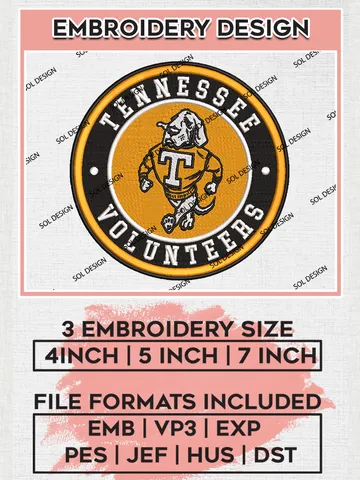 NCAA Tennessee Volunteers Round Logo Embroidery, NCAA Tennessee Volunteers Logo Embroidery files, NCAA Teams, Machine embroidery designs, Digital Download $6.99
