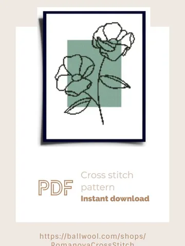 Abstract One line Botanical cross stitch PDF pattern, Minimalist embroidery design, Instant download $6.00