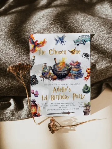 The Chosen One Invitation; Wizard Birthday Party; Magic School 1st Birthday Invitation Template; Editable Wizarding World Invitation; $12.78