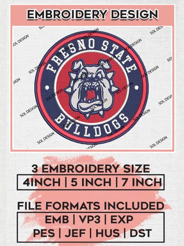 NCAA Fresno State Bulldogs Round Logo Embroidery, NCAA Fresno State Logo Embroidery files, NCAA Teams, Machine embroidery designs, Digital Download $6.99