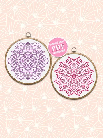 Mandala set cross stitch pattern download PDF Monochrome mandala cross stitch chart, Floral ornament hand embroidery PDF, Home decor #S23 $7.00