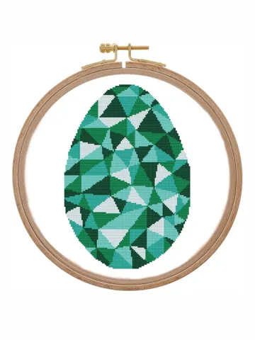 Geometric Easter egg cross stitch pattern modern Emerald green cross stitch pattern Quilt patchwork Easter cross stitch pattern polygonal