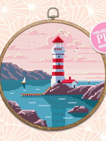 Lighthouse cross stitch pattern digital PDF Nature cross stitch Landscape embroidery beginners Instant download Sunset cross stitch #L21 $4.60