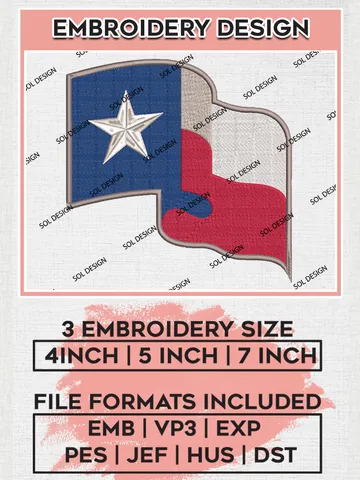 Texas Rangers Flag Embroidery Design Files, MLB Texas Rangers Team Embroidery, MLB Teams, 3 sizes, MLB Machine embroidery designs, Digital Download $6.99