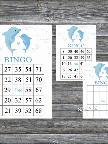 Blue Dolphin bingo cards,Dolphin bingo game,Dolphin printable bingo cards,60 Bingo Cards,INSTANT DOWNLOAD--199 $3.95