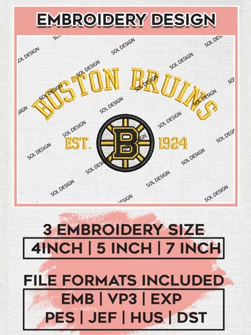 NHL Boston Bruins Team Est Embroidery Design, NHL Boston Bruins Logo Embroidery Files, Hockey Team Machine Embroidery, Machine Embroidery Design $6.99