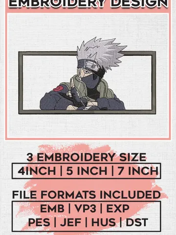 Kakashi Embroidery Designs, Kakashi Embroidery Files, Naruto Machine Embroidery Pattern, Digital Download EMB_ANIME_263 $6.99