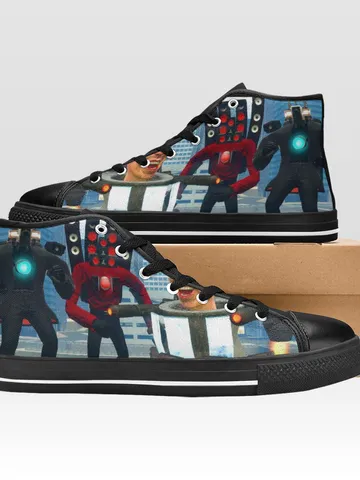 Skibidi Toilet Shoes, High-Top Sneakers, Handmade Footwear $59.97