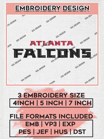 NFL Atlanta Falcons Wordmark Logo Embroidery Designs, NFL Falcons, NFL Embroidery Designs, NFL TAtlanta Falcons Machine Embroidery Design, Digital Download