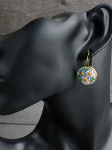 Blue white yellow Ukrainian daisy forget me not earrings Wildflower jewelry