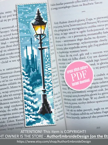 Winter bookmark cross stitch pattern PDF download Magic handmade bookmark digital PDF, Wizard world, Fairy Lamp post cross stitch #B146 $4.40