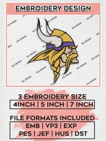 Minnesota Vikings Logo Embroidery Designs, NFL Vikings, NFL Embroidery Designs, NFL Minnesota Vikings Machine Embroidery Design, Digital Download