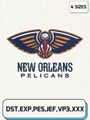 New Orleans Pelicans Logos Embroidery Design Files,NBA Logos Embroidery Designs,Machine Embroidery Files,4 Sizes $4.99