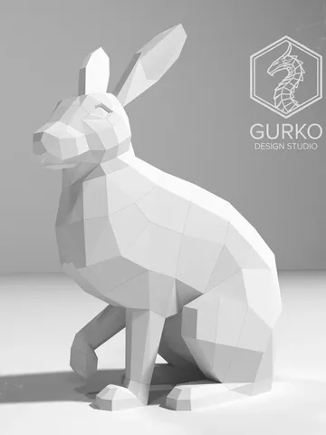 Hare Papercraft, Rabbit, Digital Template, PDF Download, Gurko, 3D Low Poly, Pepakura, Origami Sculpture, Paper Party Decoration, DIY Gift $18.00