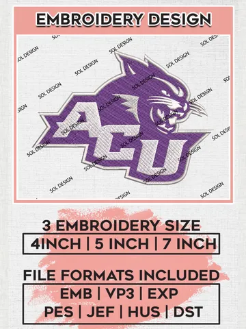 Abilene Christian Wildcats Mascot Logo Machine Embroidery Design, NCAA ACU Wildcats Embroidery Design Design files, NCAA Team Embroidery Designs, NCAA Machine Embroidery Designs, Digital Download