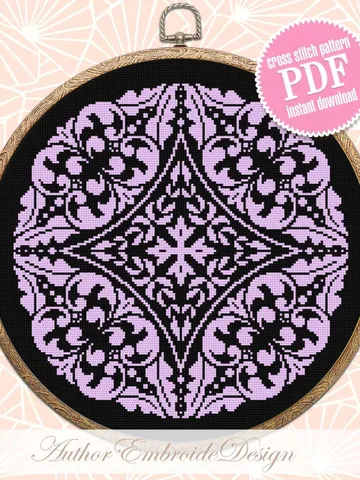 Flower mandala cross stitch pattern PDF download Monochrome cross stitch chart, Simple mandala pattern digital PDF, Mandala ornament #M262 $4.60