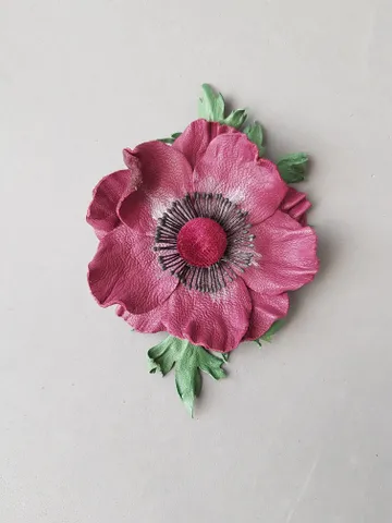 Bordo color leather brooch for her, Leather women's jewelry, art. 13 $40.00