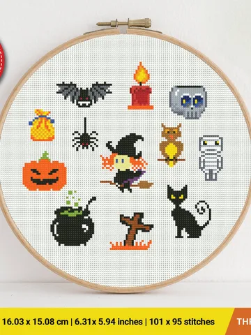 Mini Halloween collection cross stitch pattern, pumpkin, Trick or Treat, holiday decor, counted, chart, gift DIY, embroidery, instant PDF $5.37