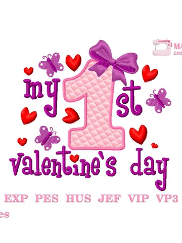 My first Valentine embroidery designs Machine embroidery pattern 3 sizes, Embroidery files baby valentine, Baby girl embroidery digital #R8 $3.45