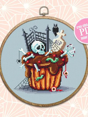Halloween cupcake cross stitch pattern download PDF Spooky cross stitch Baking Beginner stitch Happy Halloween embroidery Sweet Food #H16 $4.60