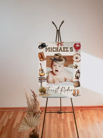 Editable Photoframe Board First Rodeo Birthday party photoprop; Wild West Cowboy Party template; Our little cowboy one Party Birthday; fr12 $11.62