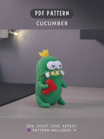 Cucumber Plush PDF Pattern β Fleece Toy with Mouth Pocket $9.00
