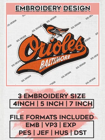 Baltimore Orioles Logo Embroidery Designs, MLB Baltimore Orioles Embroidery Design, MLB Embroidery Design Files, MLB Logo, 3 sizes, Machine embroidery Files, Digital Download $6.99