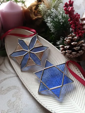 Set of 2 snowflake suncatchers, christmas ornaments merkaba simple stained glass, Christmas decorations Xmas tree star
