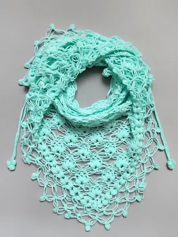 Openwork knitted shawl, mint colored bactus, dressy shawl