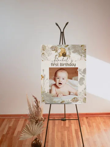PhotoFrame Board Winnie the Pooh Birthday Party; Winnie Pooh 1st Birthday; Editable Photo frame Banner Birthday Party Decoration Winnie Wg4 $11.62