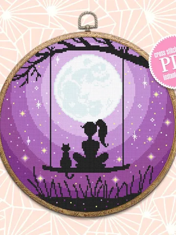 Fantasy moon cross stitch pattern download PDF Follow your dreams Beginner stitch Friendship cross stitch Magic night sky cross stitch #L39 $4.60