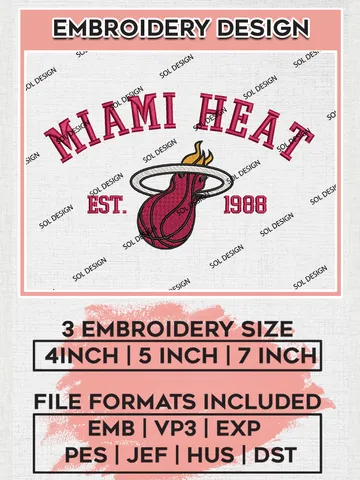 NBA Miami Heat Basketball Team Est Logo Embroidery Design, NBA Miami Heat Logo Embroidery Files, Basketball Team Machine Embroidery, Machine Embroidery Design