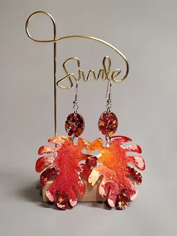 Monster leaf earrings, orange colored earrings, stylish earrings $25.00