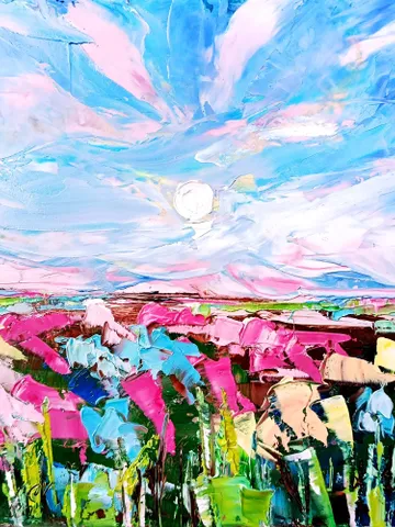 Irish Painting Ireland Original Art Landscape Small Painting Impasto Above Bed Art Impressionist Pink Blue Midlands Ireland ArtProkopaloSv $90.00
