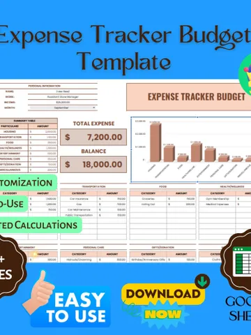 Expense Tracker Budget Template, Editable Google Sheets, Digital Download for Personal Finance & Monthly Budgeting $6.86