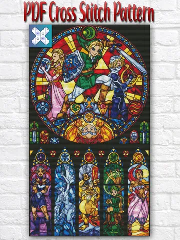 Zelda Stained Glass Cross Stitch Pattern / The Legend Of Zelda Counted Cross Stitch / Anime Game Instant Printable PDF $5.00