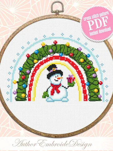 Rainbow Christmas cross stitch pattern PDF download Small snowman cross stitch chart, Christmas pattern digital PDF, Christmas lights #N138 $4.40
