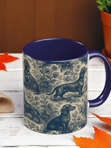Dachshund French Toile de Jouy Ceramic Mug, Toile Coffee Cup for Doxie Mom, Sausage Dog Lover Gifts, Dog Tea Drinkware, Gift For Dog Lovers $19.93