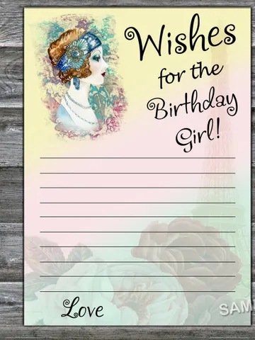 Vintage themed Wishes for the birthday girl,Adult Birthday party game-fun games for her-Instant download $1.75