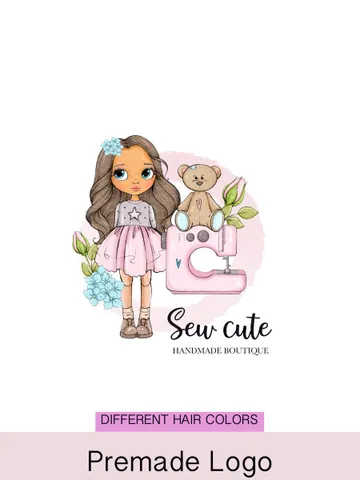 Cute sewing premade logo design with doll $18.00