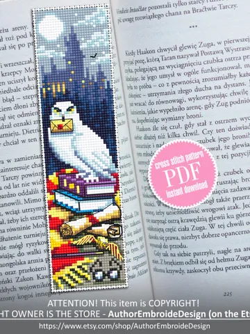 Fantasy bookmark cross stitch pattern download PDF Magic handmade bookmark digital PDF Fairy barn owl cross stitch chart Wizard world #B79 $4.40