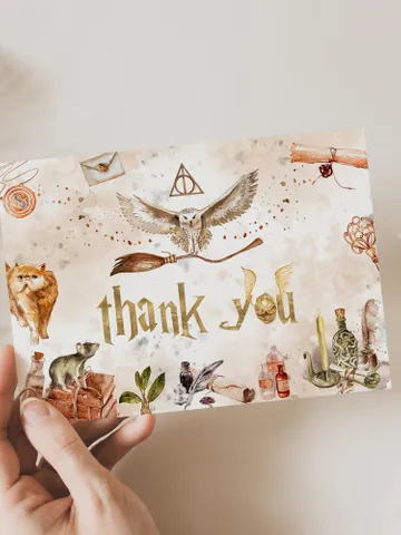Editable Thank you card Wizard Birthday Party; Magic School Birthday; Printable thank you card ; thank you Magical Party Decoration; W7 $8.13