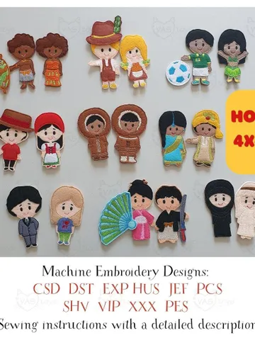 ITH Finger Puppet Theater SET, Community Helpers Felt Puppets, Machine Embroidery Design, Digital Download, Pretend Play Educational Toy