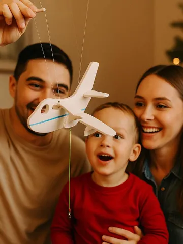 Wooden Airplane Mobile – Handmade Plane Decor for Kids Room, Flying Toy, Christmas Gift, Eco Xmas Present, Holiday Nursery Mobile